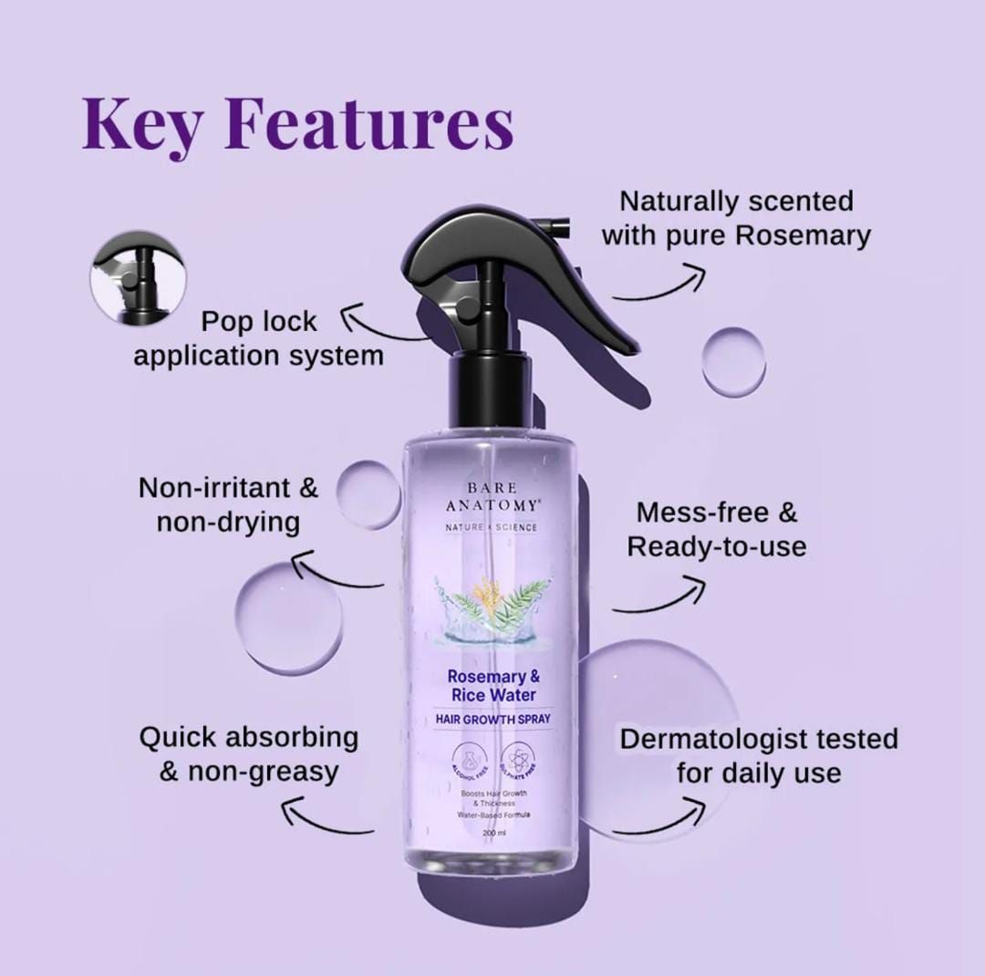 Rosemary & Rice Water Hair Growth Spray in Pakistan – Anti Hair Fall & Hair Thickening Solution (200ml)