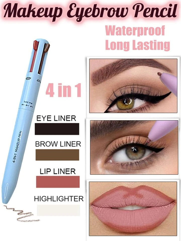 4 in 1 Waterproof Makeup Pen – Eyebrow, Eyeliner, Lip Liner & Highlighter | Long Lasting (Random Color)