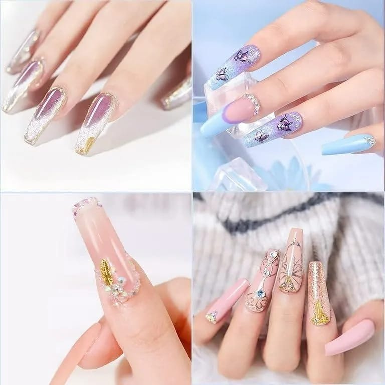 Multicolor Stylish Artificial Nails – 12 Pcs Set for Trendy Look