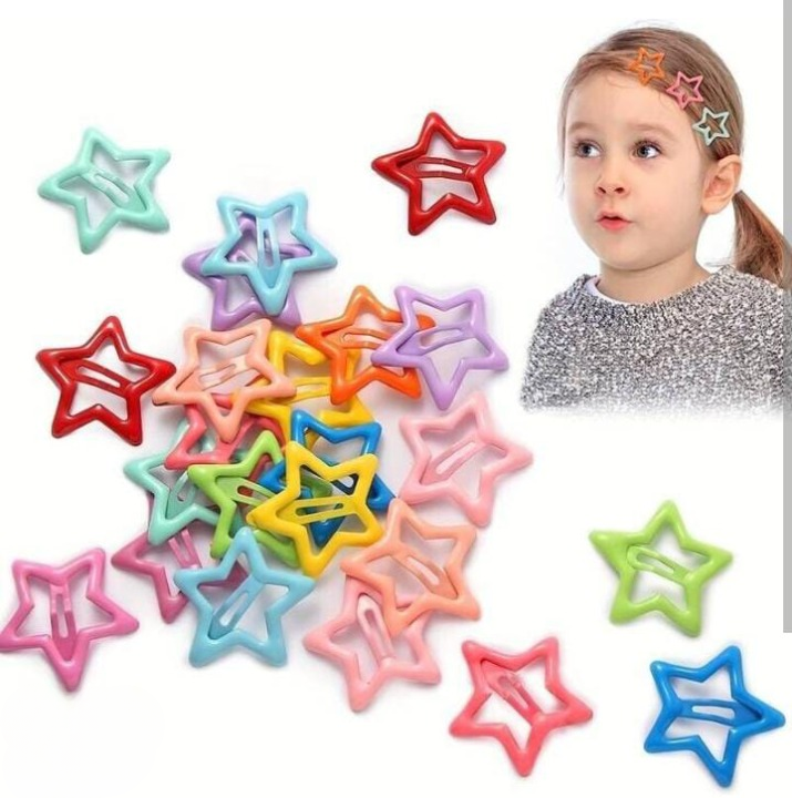 Pack of 4 Star-Shaped Hair Clips for Girls | Cute Multicolor Hair Accessories for Kids | Daily Wear & Party Styling