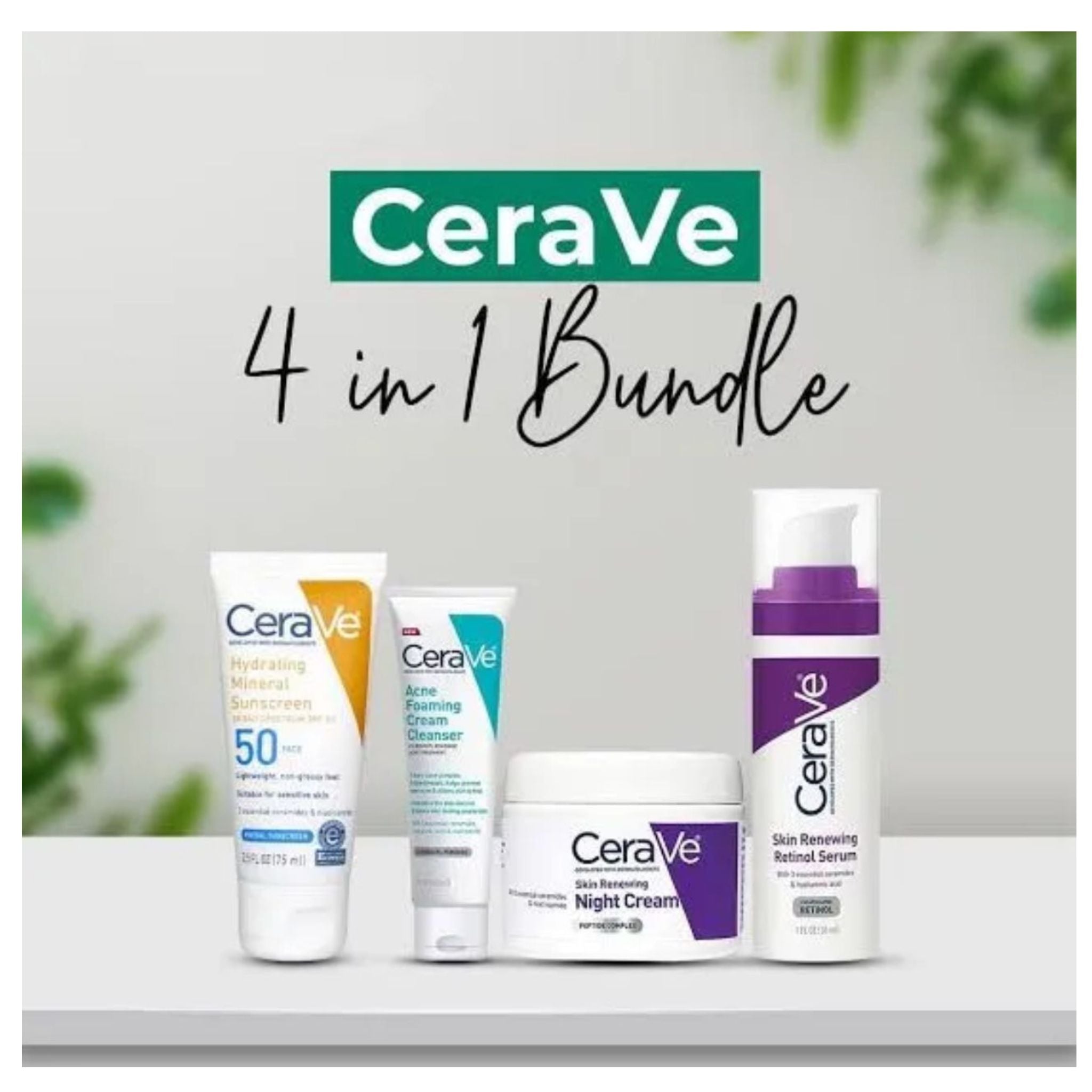 CeraVe 4 in 1 Skincare Kit Night Cream, Sunblock, Cleanser & Serum for Radiant Skin