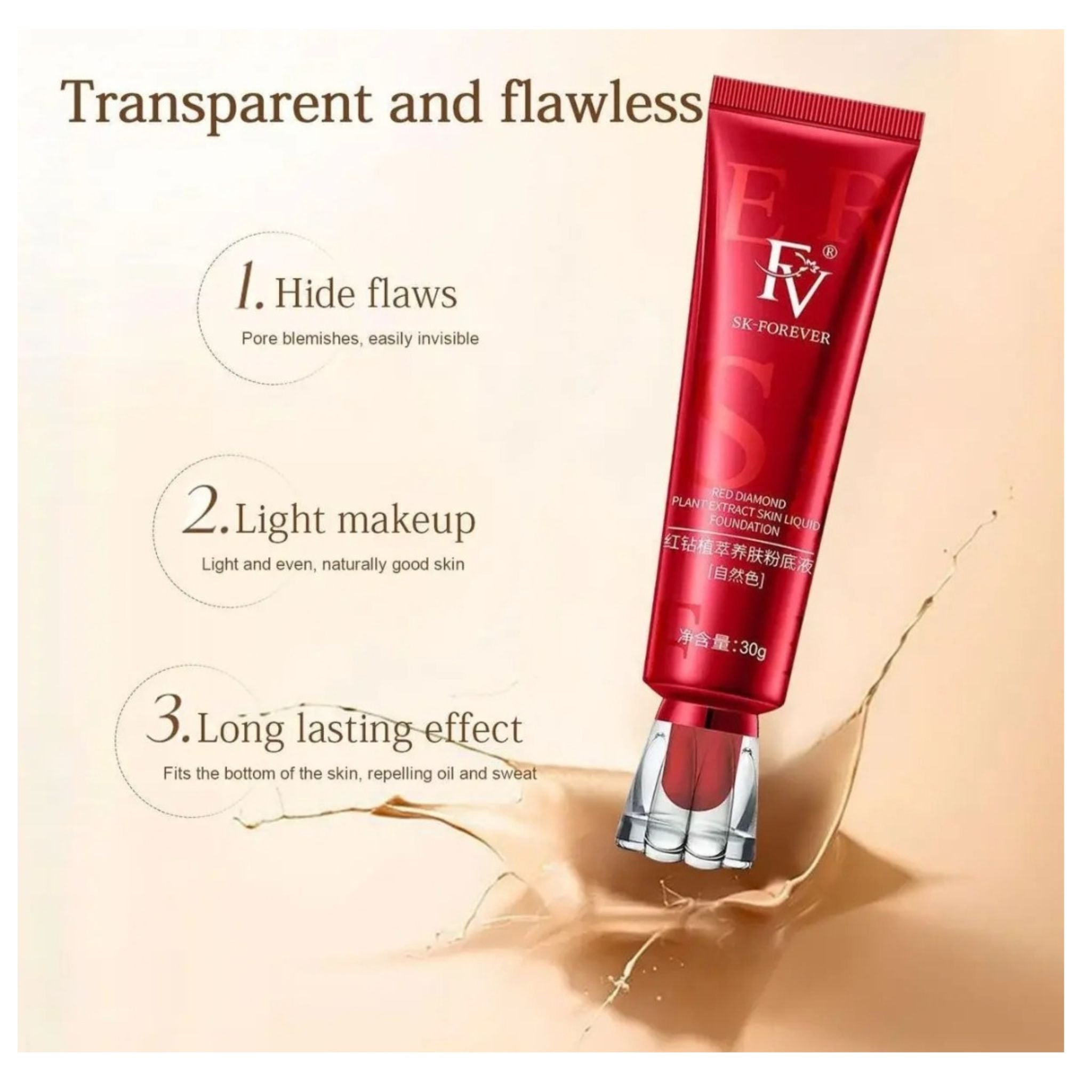 FV Oil-Control Liquid Foundation – Matte Finish, Long-Lasting Tube Foundation (30g) | Lightweight & Full Coverage Makeup