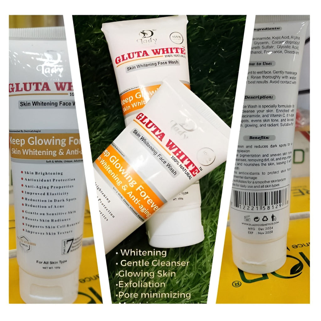 Gluta White Face Wash  Natural Whitening & Anti-Aging Cleanser for Glowing, Even-Toned Skin (100g)
