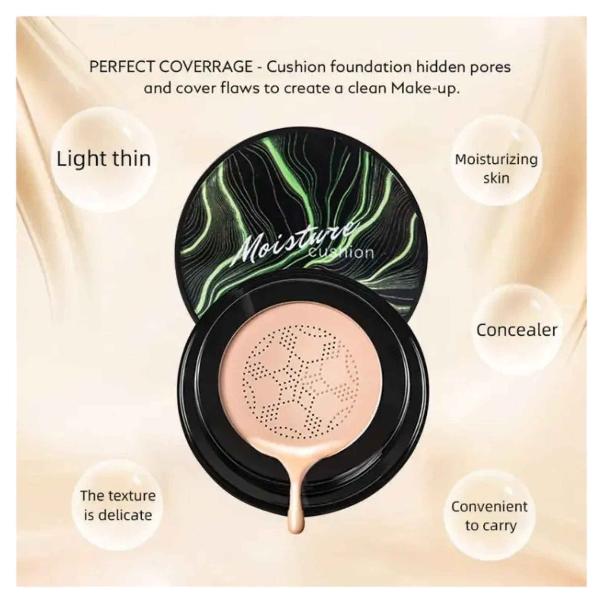 Sunisa 3-in-1 Air Cushion Foundation | BB + CC Cream | Waterproof Mushroom Head Liquid Base