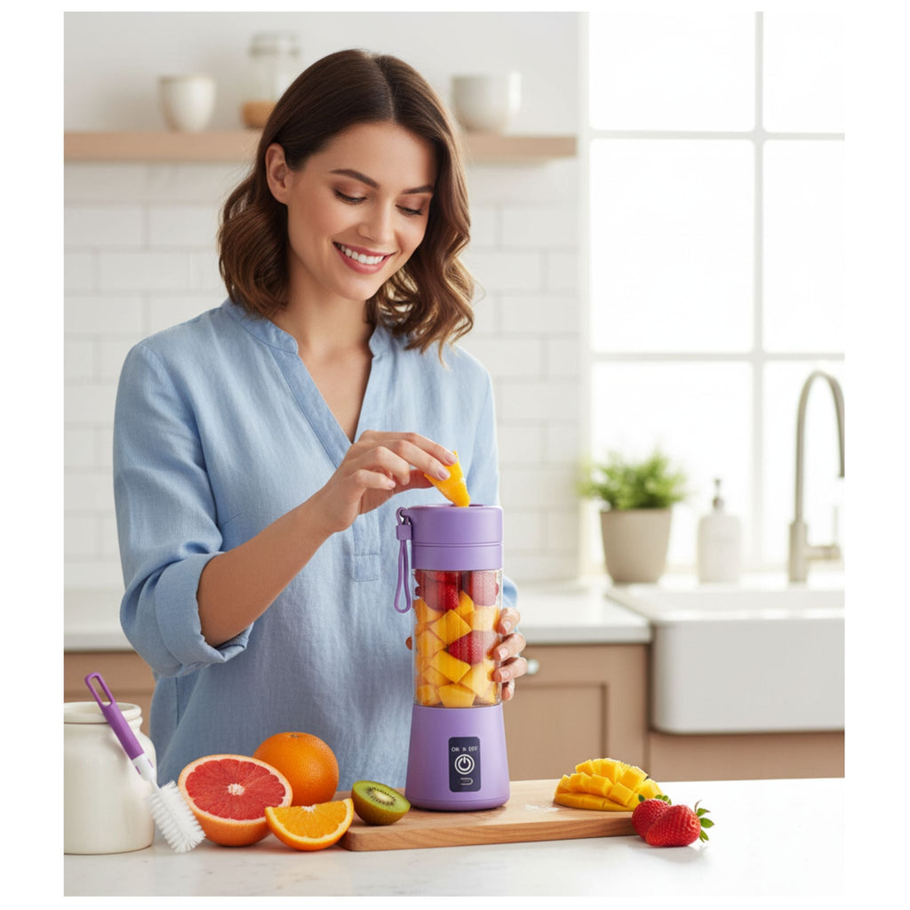 Rechargeable Portable Mini Juicer Blender – 6 Blades, 380ml  Outdoor Juicing Cup [Random Color] With Box