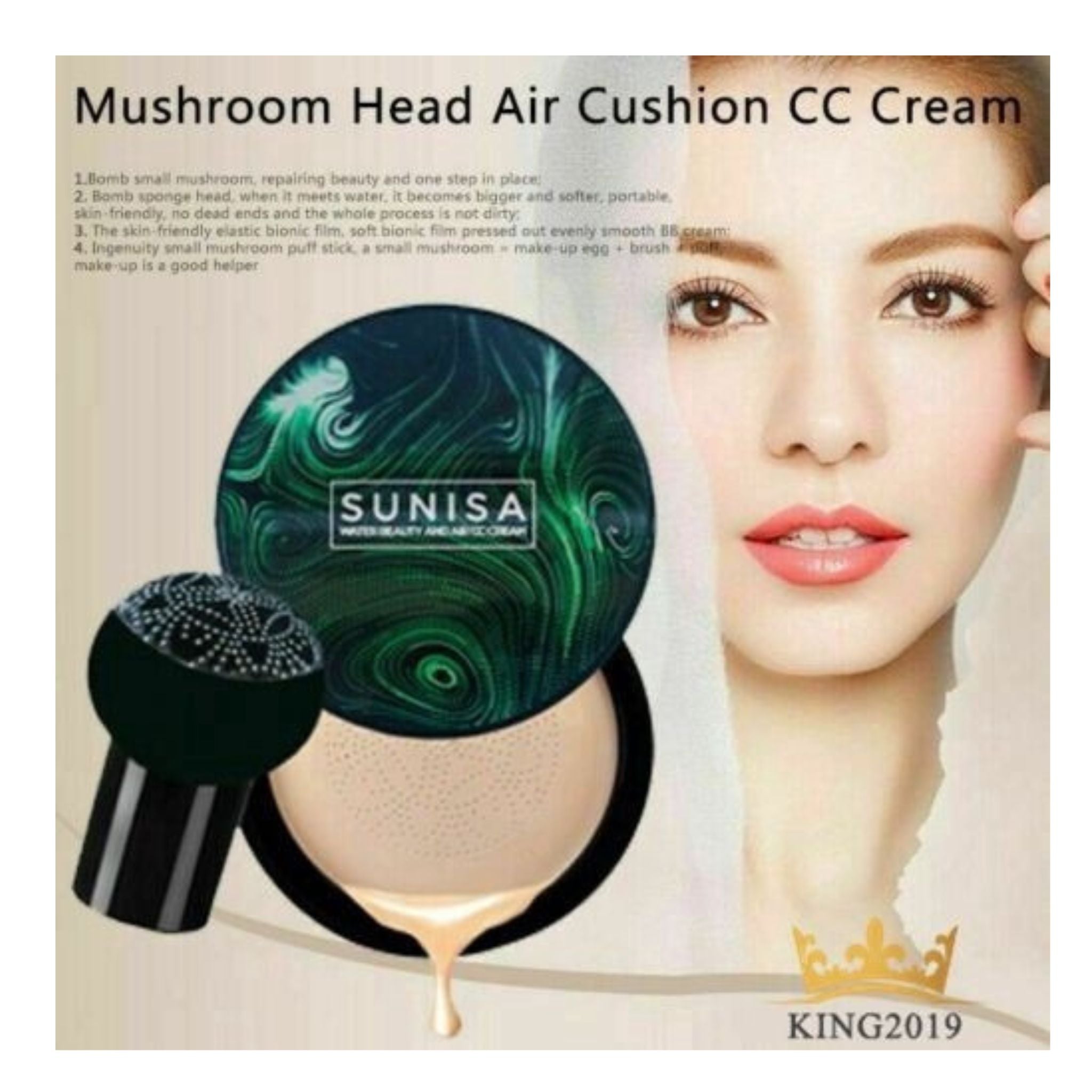 Sunisa 3-in-1 Air Cushion Foundation | BB + CC Cream | Waterproof Mushroom Head Liquid Base