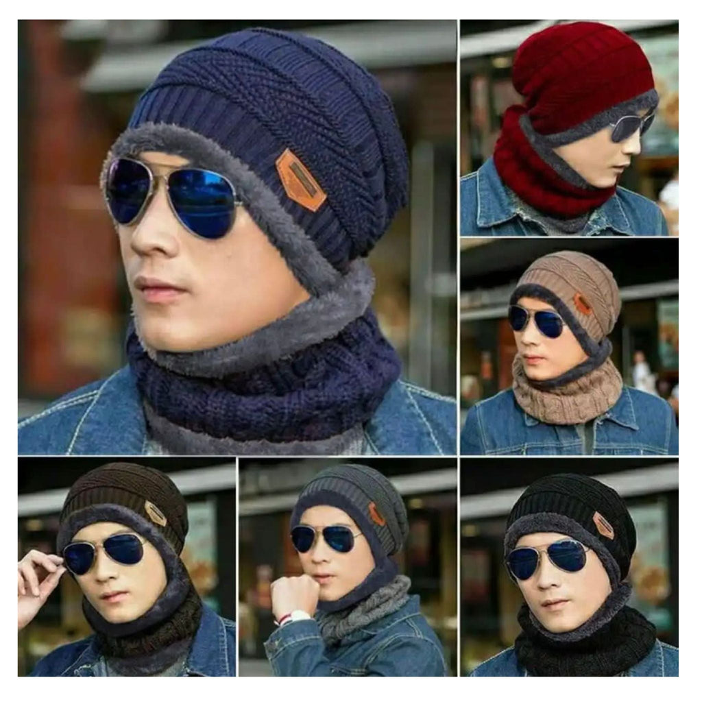 New Stylish Cotton Beanie Set (2-Piece: Cap + Neck Warmer) – Winter Comfort & Style