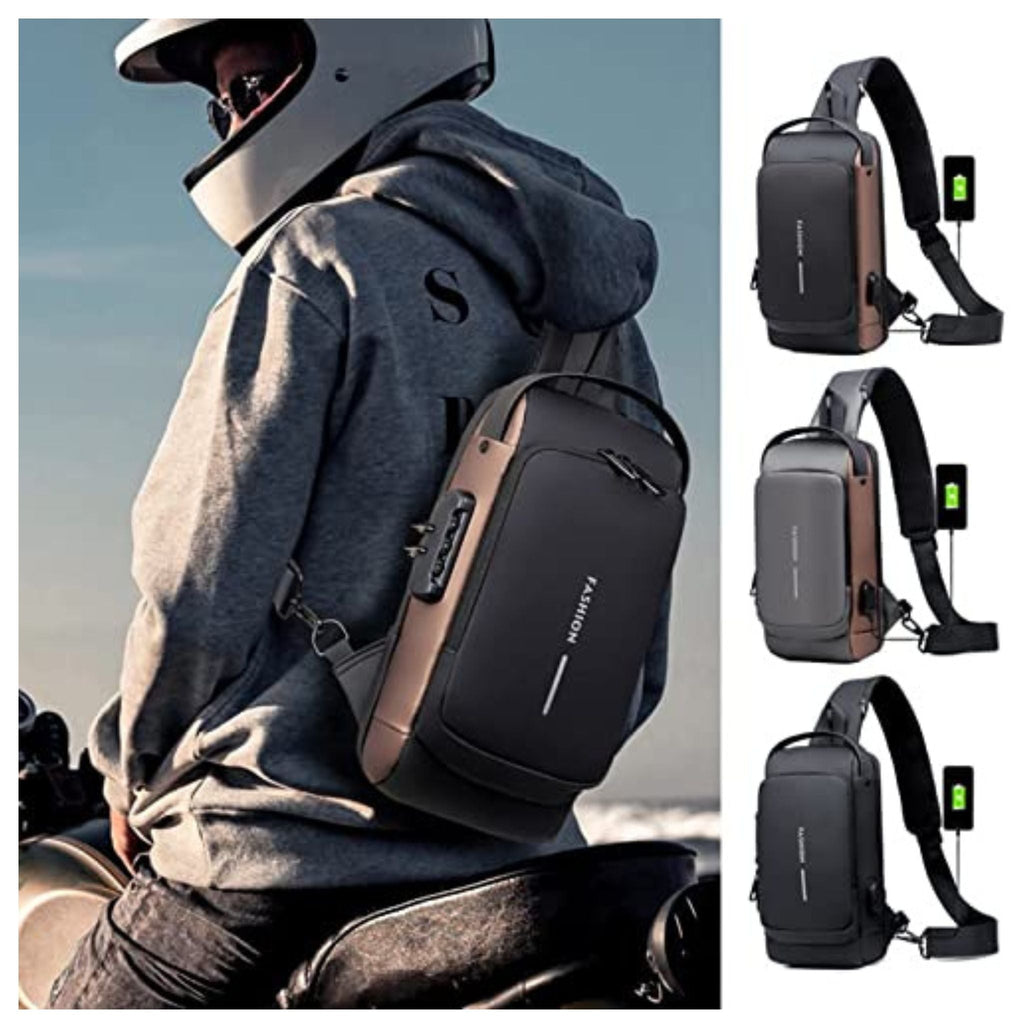 Anti-Theft Sling Bag for Men with TSA Lock & USB Charging Port – Waterproof Crossbody Shoulder Chest Backpack