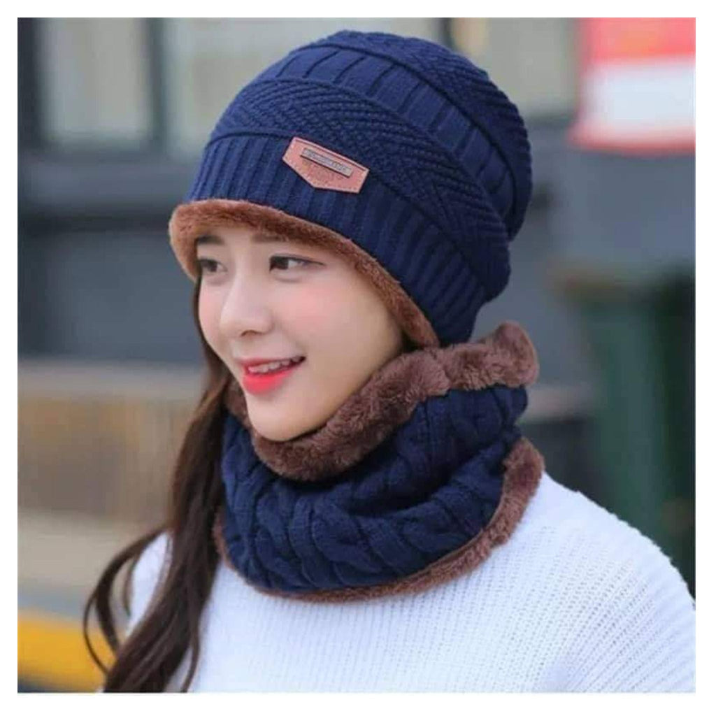 New Stylish Cotton Beanie Set (2-Piece: Cap + Neck Warmer) – Winter Comfort & Style
