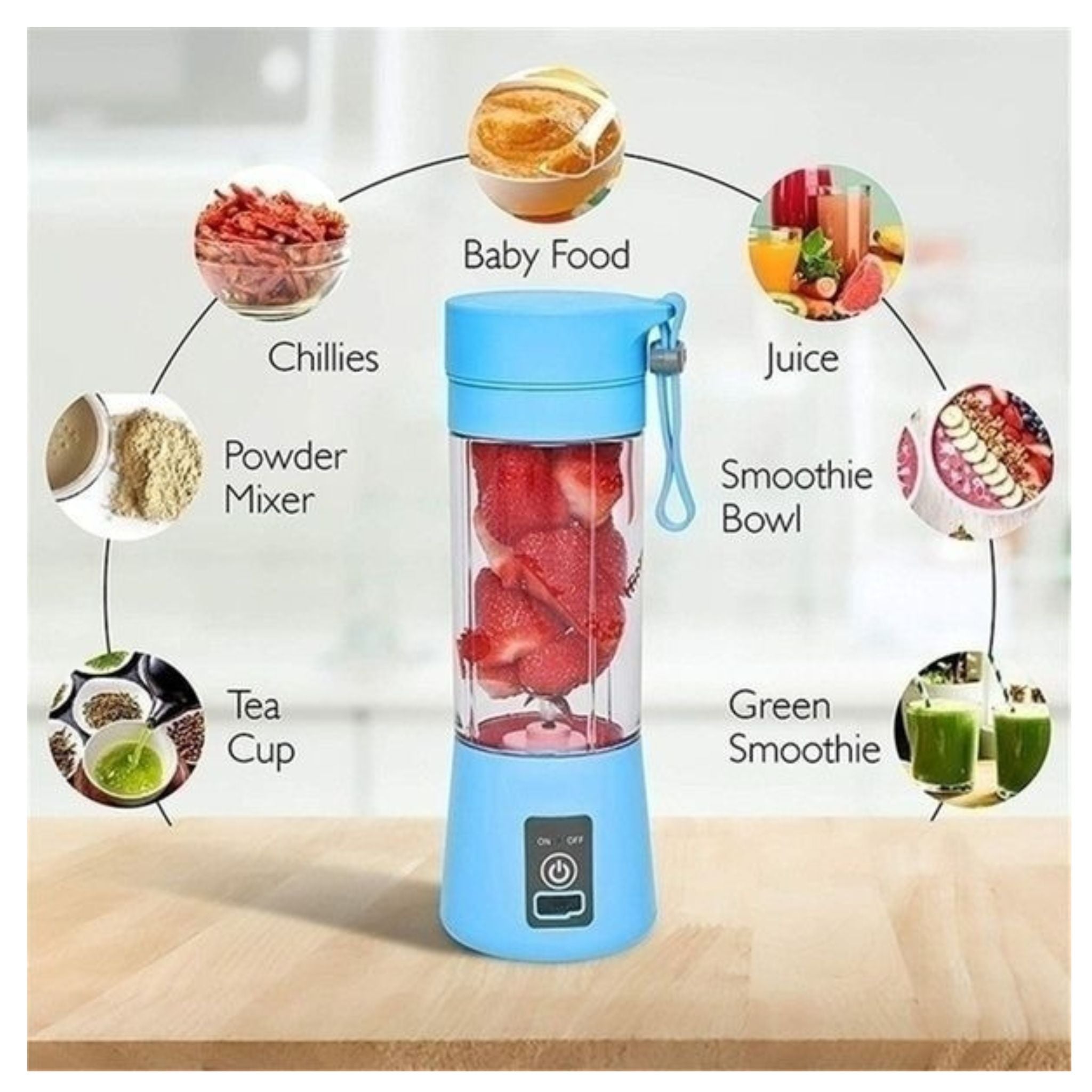 Rechargeable Portable Mini Juicer Blender – 6 Blades, 380ml  Outdoor Juicing Cup [Random Color] With Box