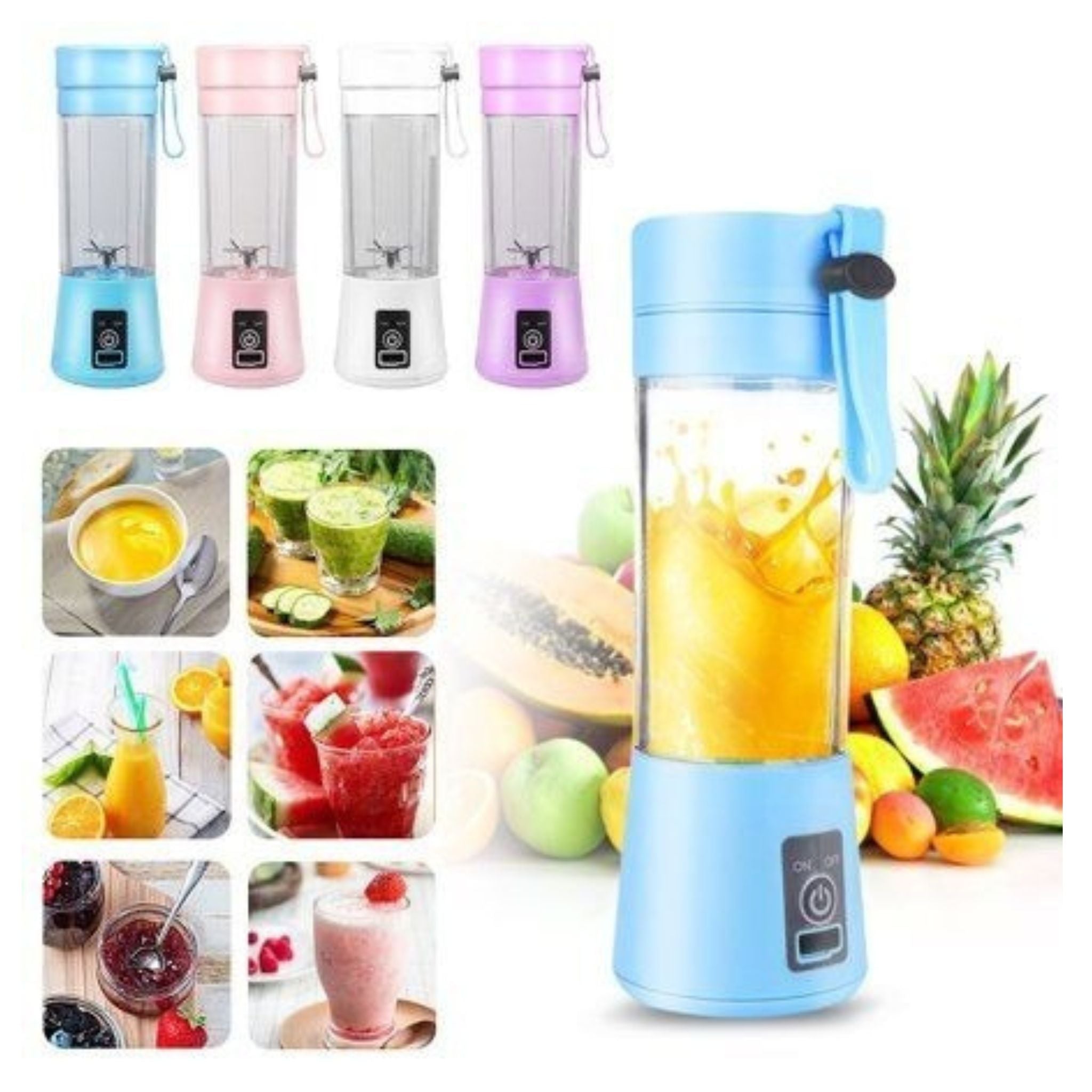Rechargeable Portable Mini Juicer Blender – 6 Blades, 380ml  Outdoor Juicing Cup [Random Color] With Box