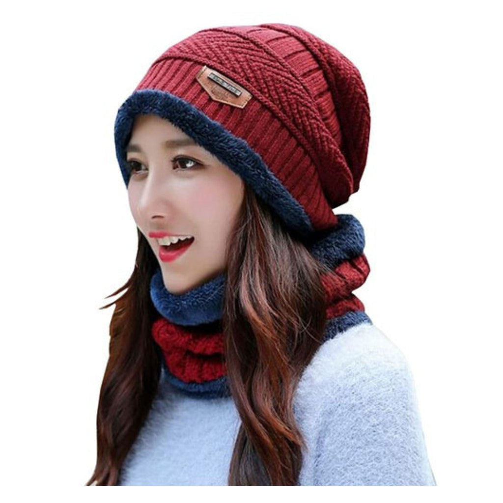 New Stylish Cotton Beanie Set (2-Piece: Cap + Neck Warmer) – Winter Comfort & Style