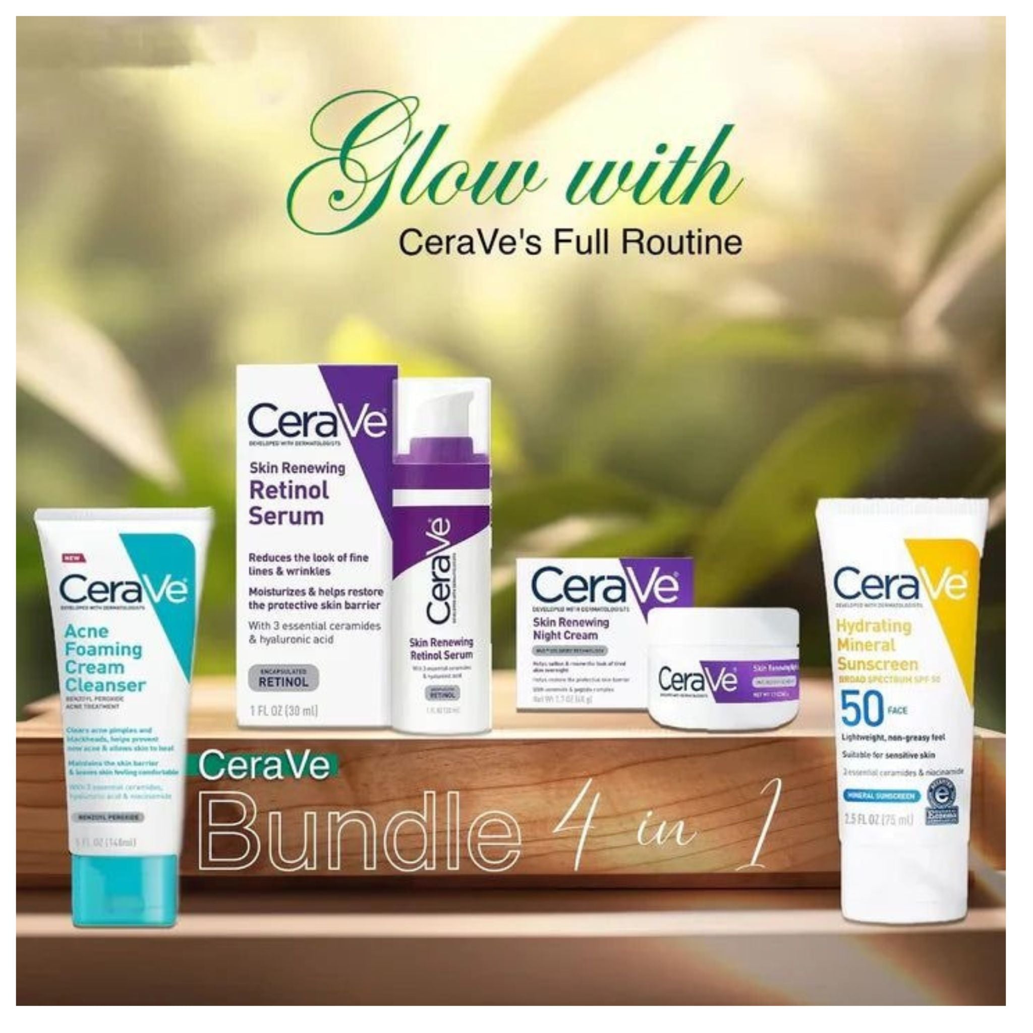 CeraVe 4 in 1 Skincare Kit Night Cream, Sunblock, Cleanser & Serum for Radiant Skin
