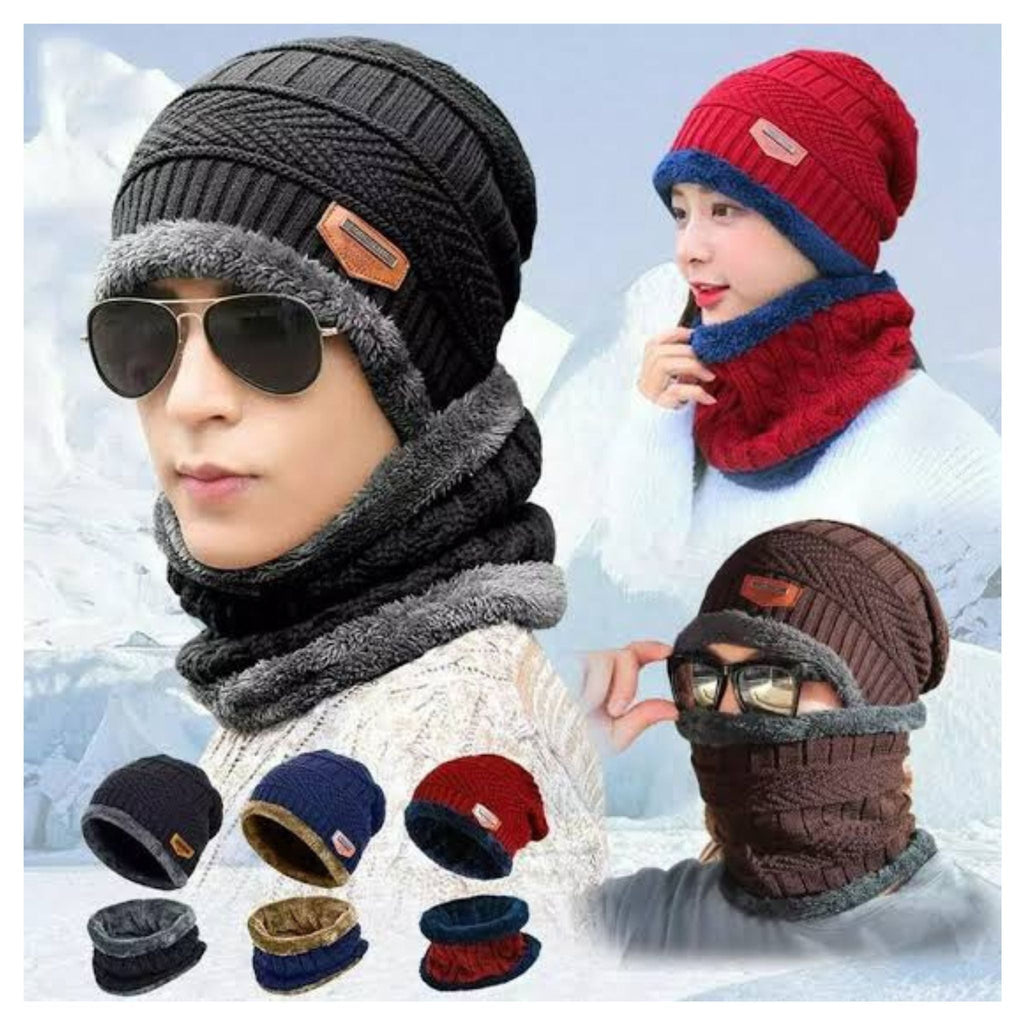New Stylish Cotton Beanie Set (2-Piece: Cap + Neck Warmer) – Winter Comfort & Style