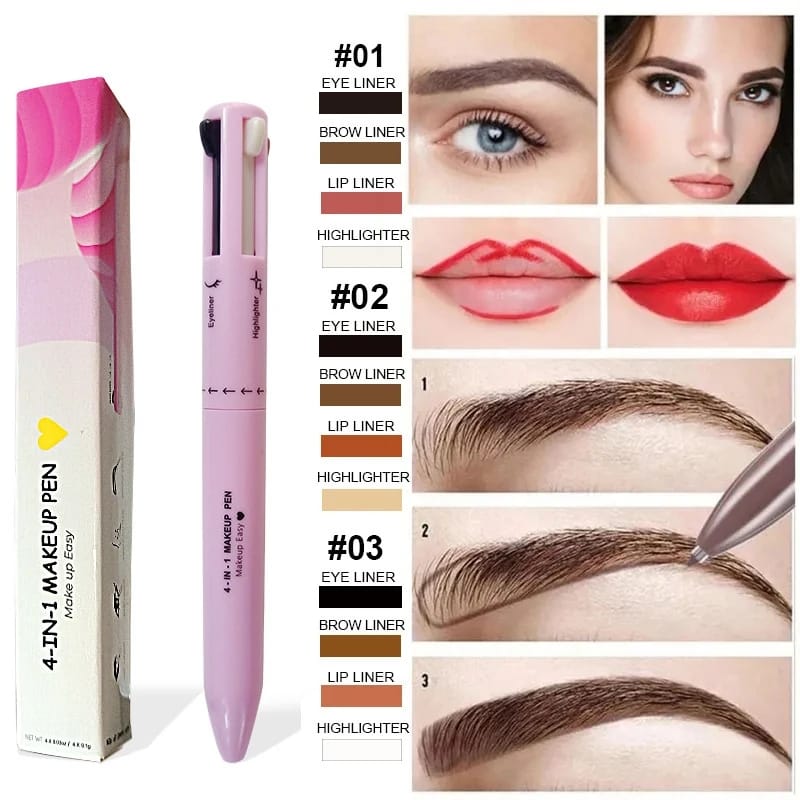4 in 1 Waterproof Makeup Pen – Eyebrow, Eyeliner, Lip Liner & Highlighter | Long Lasting (Random Color)