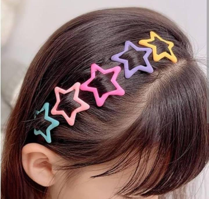 Pack of 4 Star-Shaped Hair Clips for Girls | Cute Multicolor Hair Accessories for Kids | Daily Wear & Party Styling