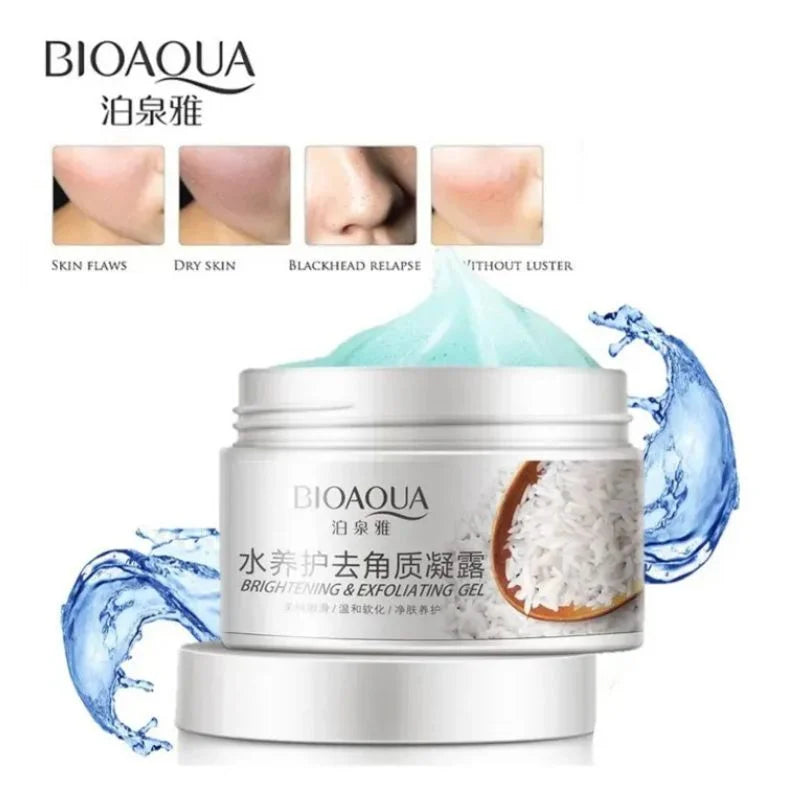 BIOAQUA skincare product with before and after effects on skin shown above it.
