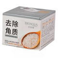 Bioaqua exfoliating gel packaging with text and an image of a bowl of rice on a white background