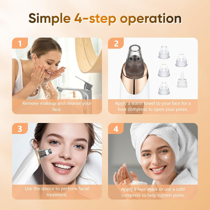 Step-by-step guide for facial treatment with images and text on a beige background