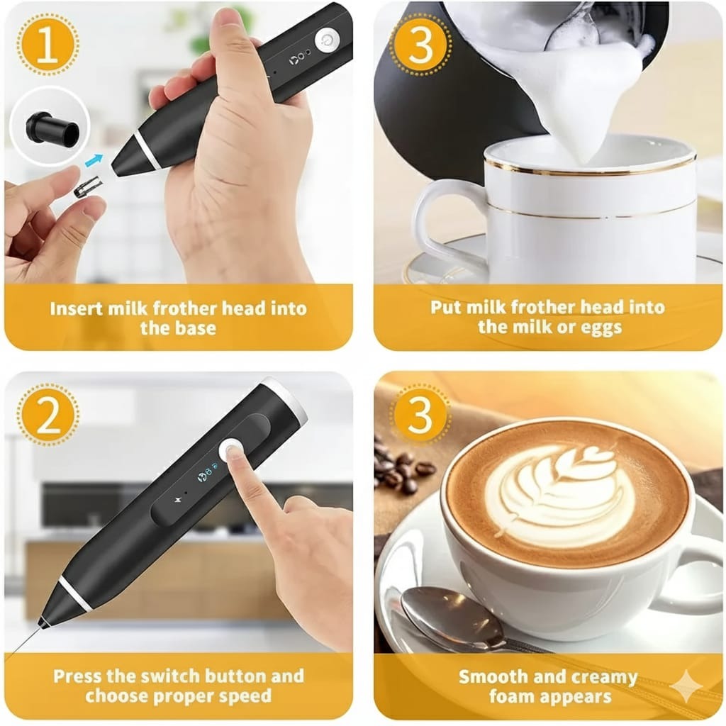Coffee Beater Rechargeable Smooth Mixing Easy Use Compact Design Comfortable Handling