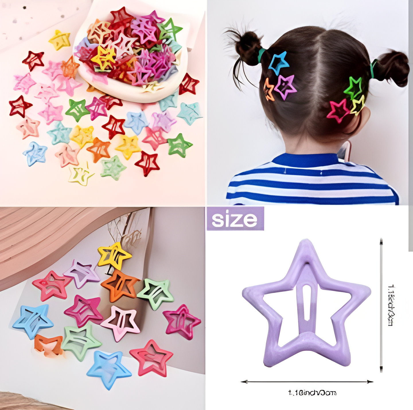 Pack of 4 Star-Shaped Hair Clips for Girls | Cute Multicolor Hair Accessories for Kids | Daily Wear & Party Styling