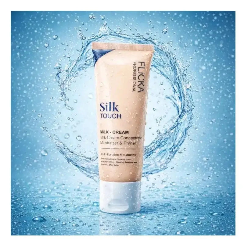Flicka Silk Touch Milk Cream tube with water splash background