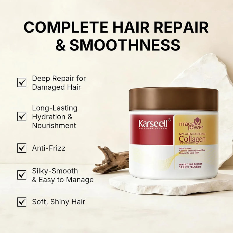 Karseell hair care product with features listed on a beige background
